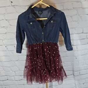 Kids Denim and Burgundy Dress